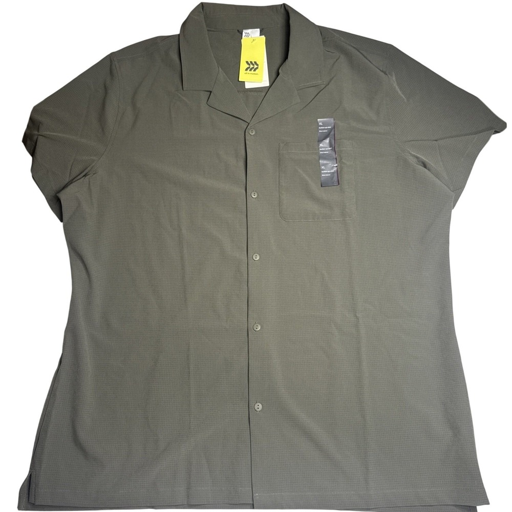 All in Motion Men's XL Short Sleeve Button Up Shirt Olive Green NWT